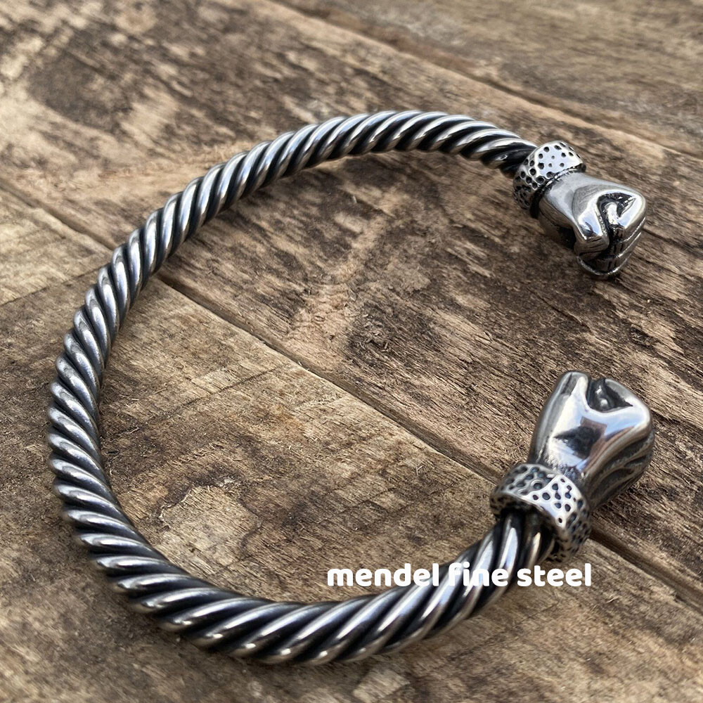 MENDEL 8 Inch Mens Stainless Steel Viking Hand Fist Cuff Bangle Bracelet For Men gallery