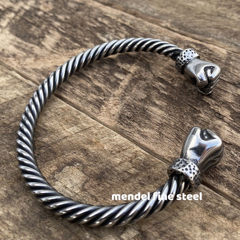 MENDEL 8 Inch Mens Stainless Steel Viking Hand Fist Cuff Bangle Bracelet For Men gallery