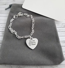 You are always in my heart silver plated bracelet and gift bag