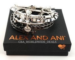 New Alex And Ani Hematite Silver Bangle & Wrap Set Of 5 Bracelets