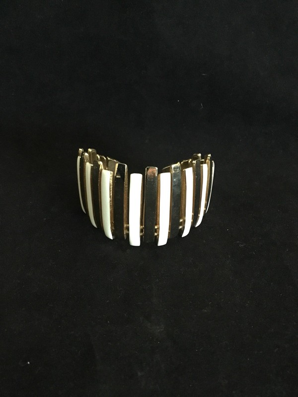 Gold And White Enamel Cuff Bracelet 1 5/8” In Height. 8” Wrist Size. (888) gallery