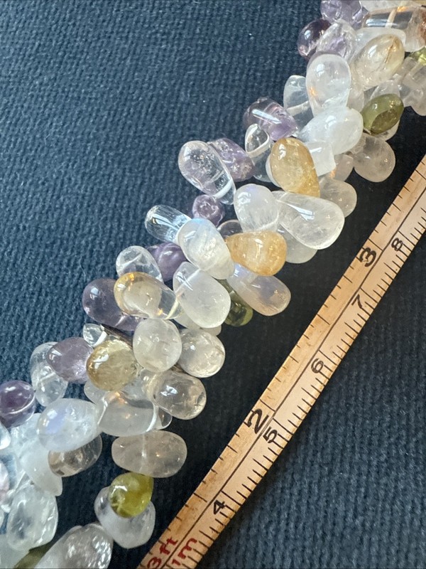 Gem Stone Bracelet 3 Strand Teardrop Moonstone Amethyst Crystal Size Small gallery