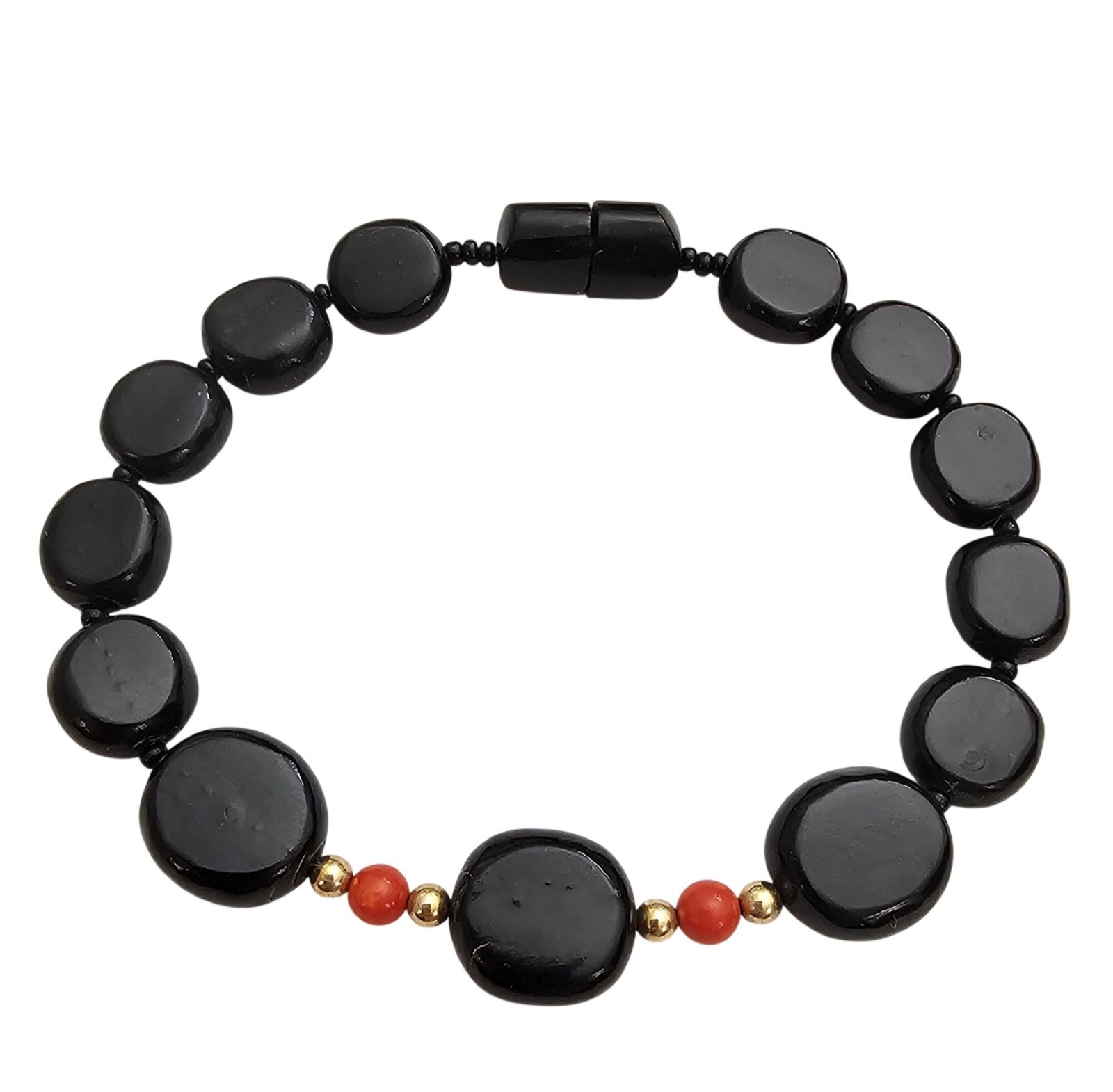 Gold Filled Black Coral Graduated Bead Bracelet Screw Barrel Clasp Vintage J461 gallery