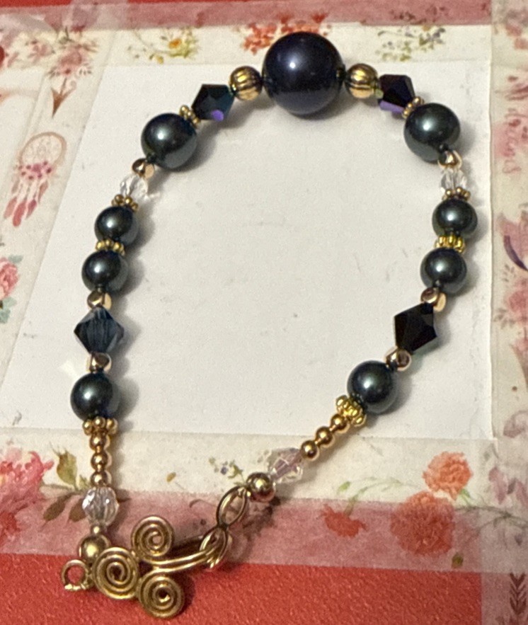 7&1/2” Bracelet Vintage Swarovski Teal Pearls, Czech Crystal, GP Spacers gallery