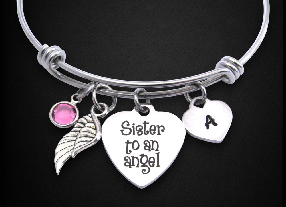 Sister to an Angel Bracelet w/ Initial & Birthstone, Memorial Loss of Sister