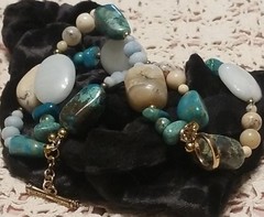 Turquoise Bracelet, New, Studio Barse, Triple Strand, Multi Gemstone 8″ Bracelet