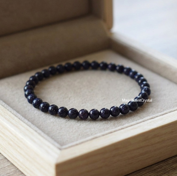 Premium Blue Goldstone 4mm Stretch Bracelet Sparkly Energy Healing Jewelry Gift gallery