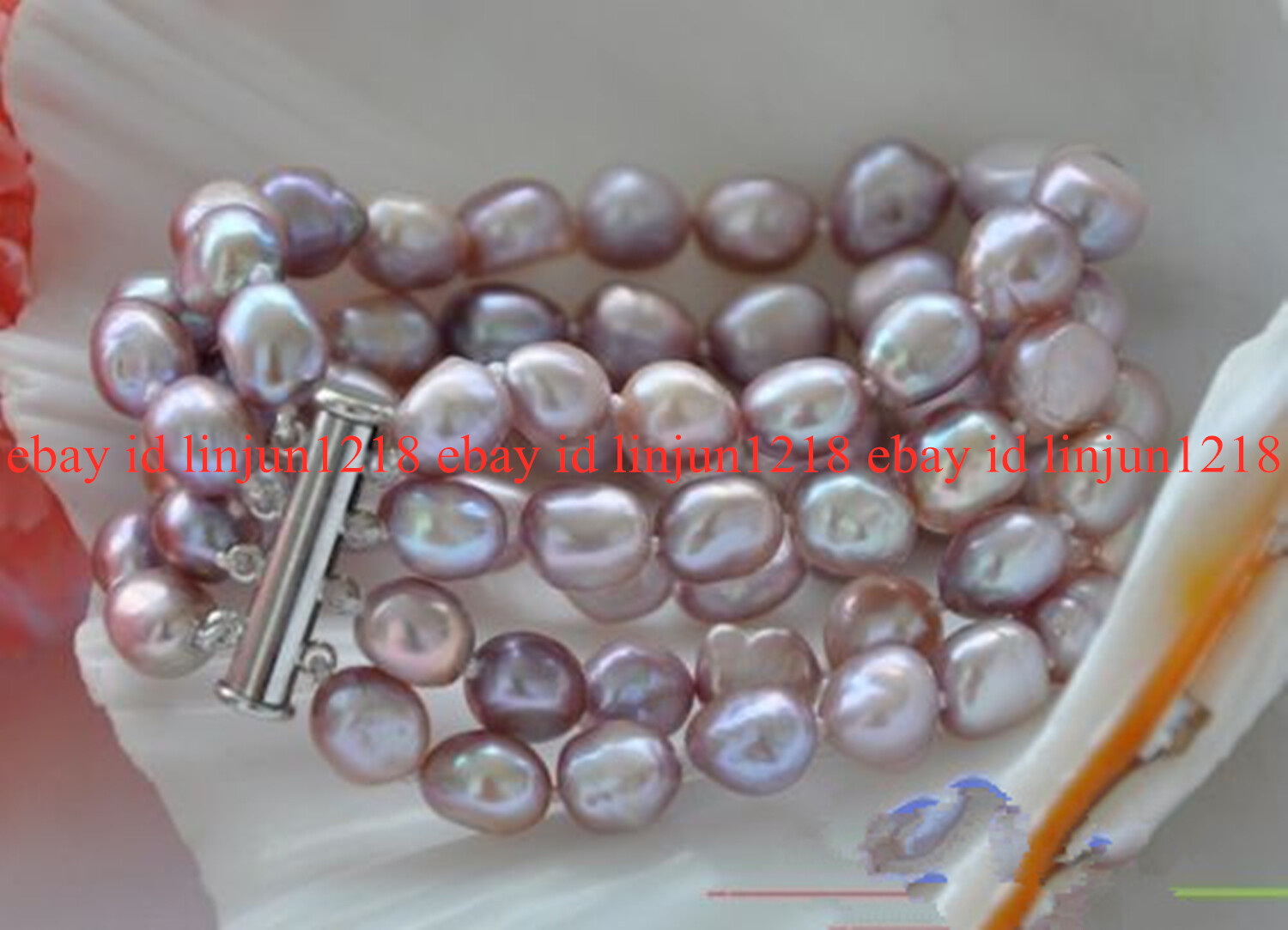 Natural 4 Rows 8-9mm Purple Freshwater Baroque Pearl Bracelet 7.5" gallery
