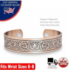 Pure Copper Magnetic Bracelet Arthritis Pain Relief Celtic Tribal Bird Cuff 6-8