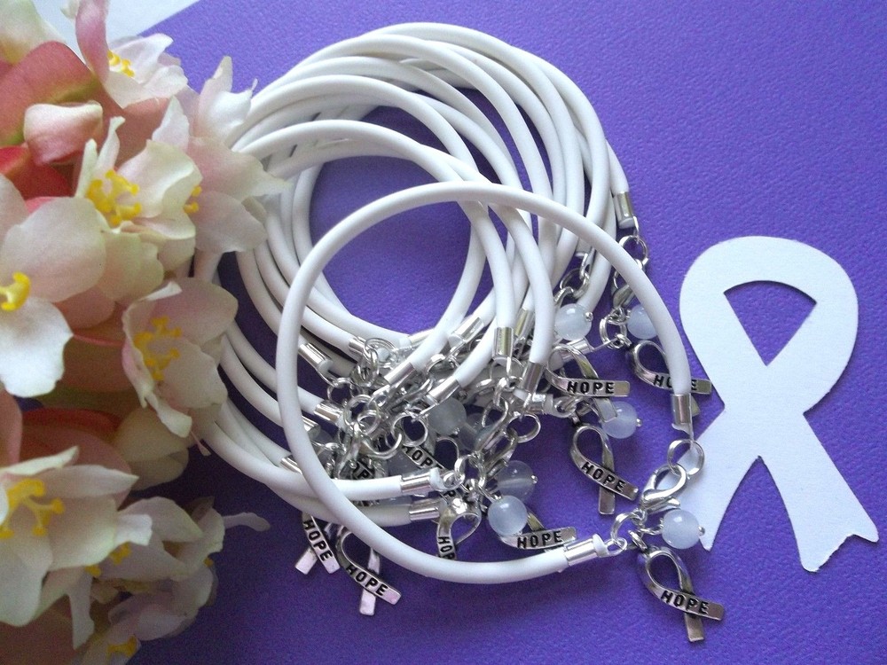 1 DZ LUNG CANCER AWARENESS BRACELETS/WHITE /'HOPE' RIBBON CHARM