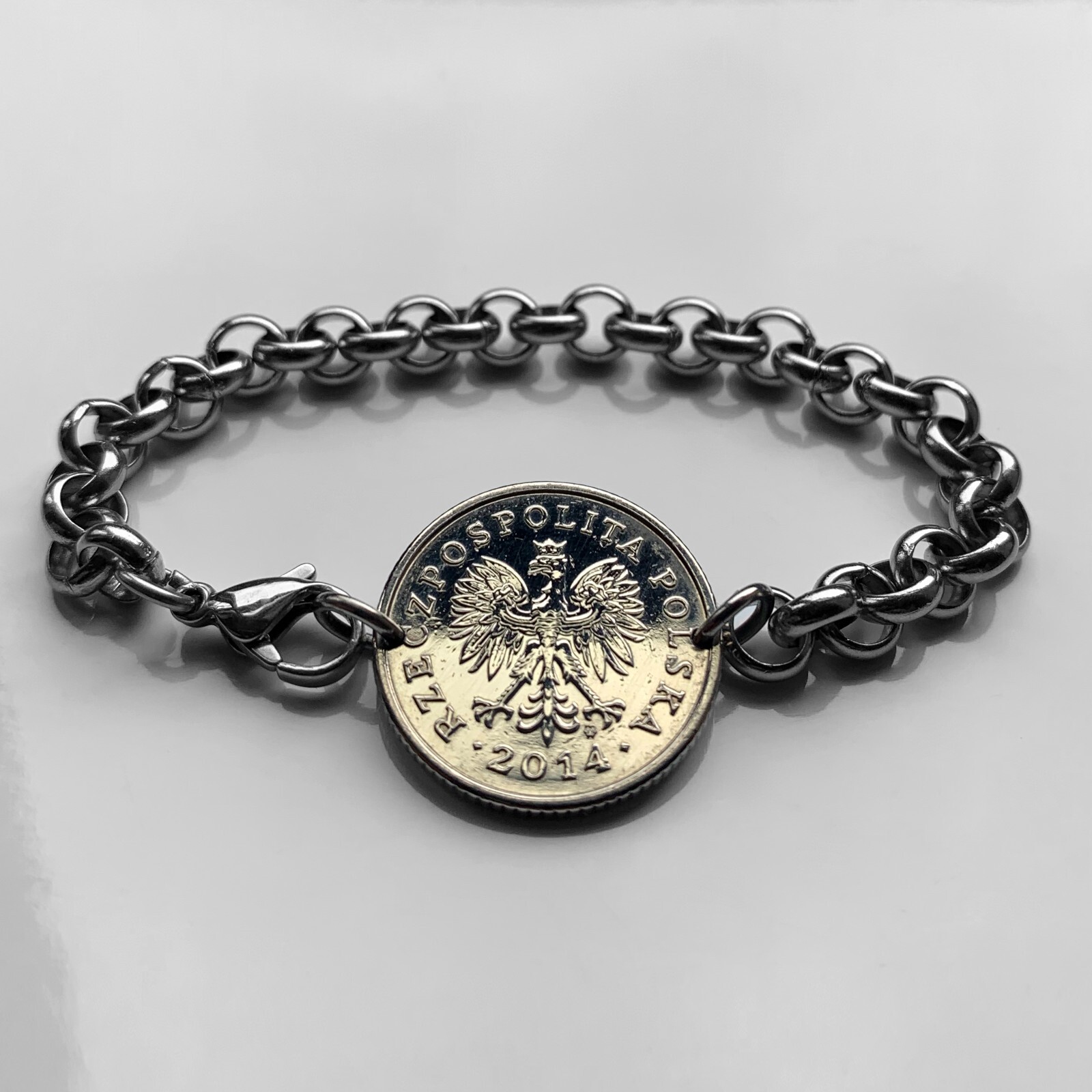 Poland Polska 50 Grosz coin bracelet Polish eagle Warsaw Krakow Poles b000126 gallery