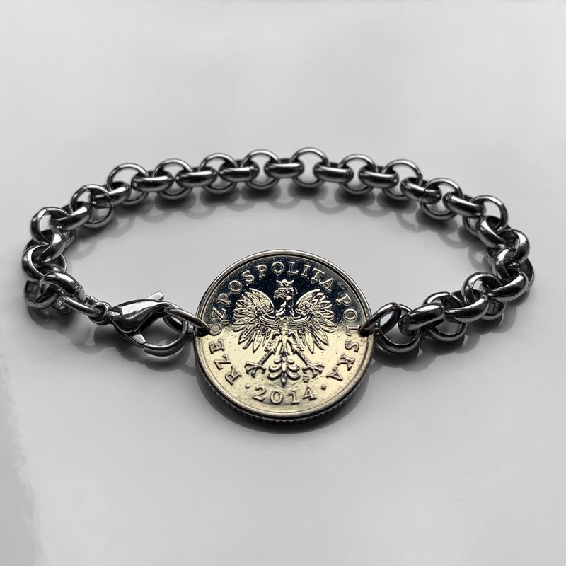 Poland Polska 50 Grosz coin bracelet Polish eagle Warsaw Krakow Poles b000126 gallery
