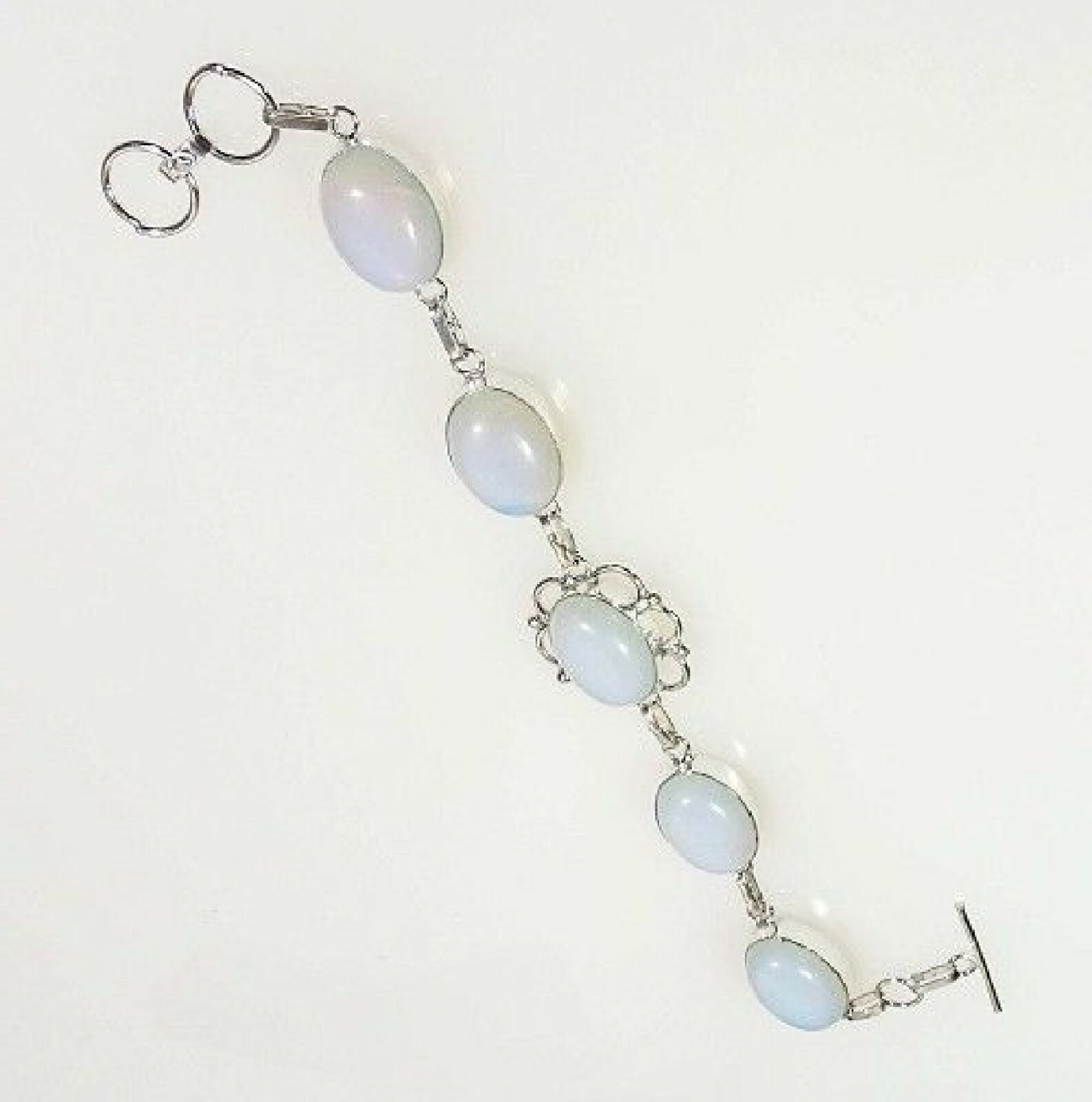 Milky White Opalite 925 Sterling Silver Flower Bracelet Adjustable Free Gift Bag gallery