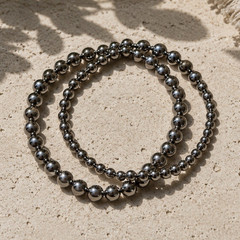 Stainless Steel Metal Round Bead Stretch Stackable Bracelet Set 2pc No Stone