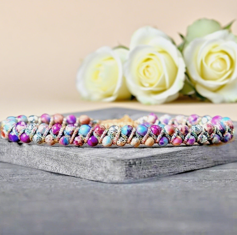 Handmade Sea Sediment Beads Braided Bracelet Healing Reiki Chakra Bracelet Women gallery