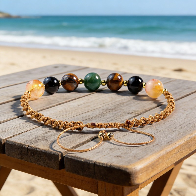 Citrine Moss Agate Tourmaline Tiger's Eye Dainty Bracelet Abundance Jewelry gallery