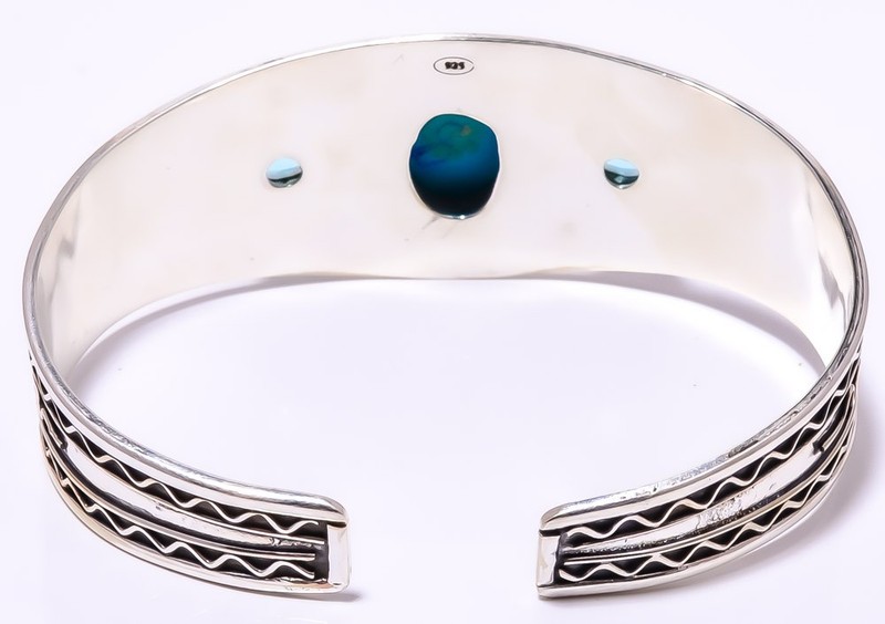 Magnesite Turquoise & Blue Topaz Gemstone 925 Sterling Silver Cuff Adst. T68 A32 gallery