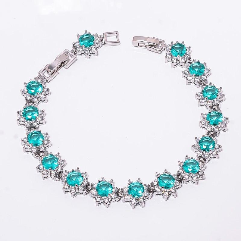 Apatite, CZ 925 Sterling Silver Adjustable Bracelet 7-8" B12797, Gift for her gallery