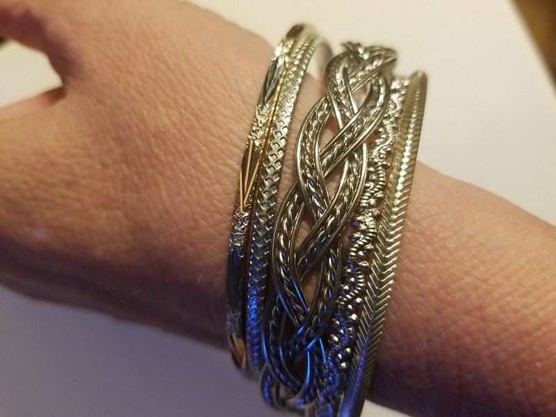 Stackable Bangle Bracelets Silver Tones - 5 Included In Set gallery