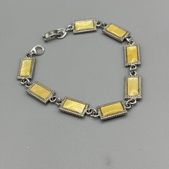 SJ Signed Yellow Dainty Silver Tone Link Bracelet Sweet Delicate 7”