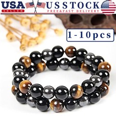 Natural Energy Healing Stretch Bracelet Stone Hematite Tiger Eye for Men Women