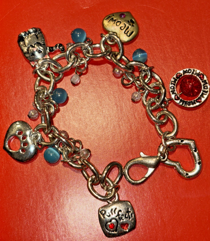 Signed AJMO "CAT" Enamel and Rhinestone Charm Bracelet 6 Charms + DOG keyring FS gallery