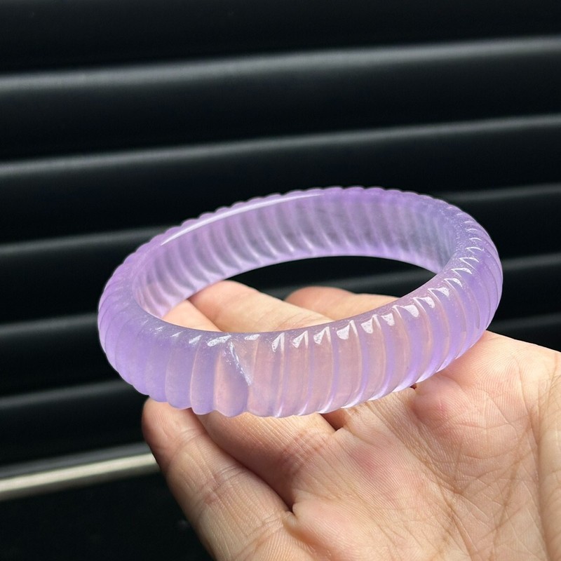 Certified Natural ice Lavender Jade jadeite Carved tyre bracelets Bangle 61mm gallery