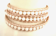 NIB VICTORIA EMERSON Pink Leather & Sparkly White Bead Silver Tone Wrap Bracelet