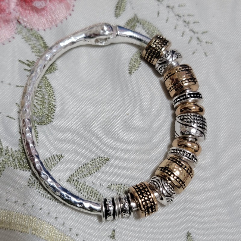 2 Tone Charm Bangle Bracelet Scroll Beads Magnetic Snap - 9" Circumference gallery