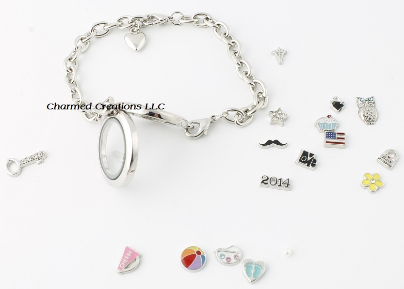 Floating Charm Memory Locket Chain Link Bracelet 25mm Mini Plain Silver Round gallery
