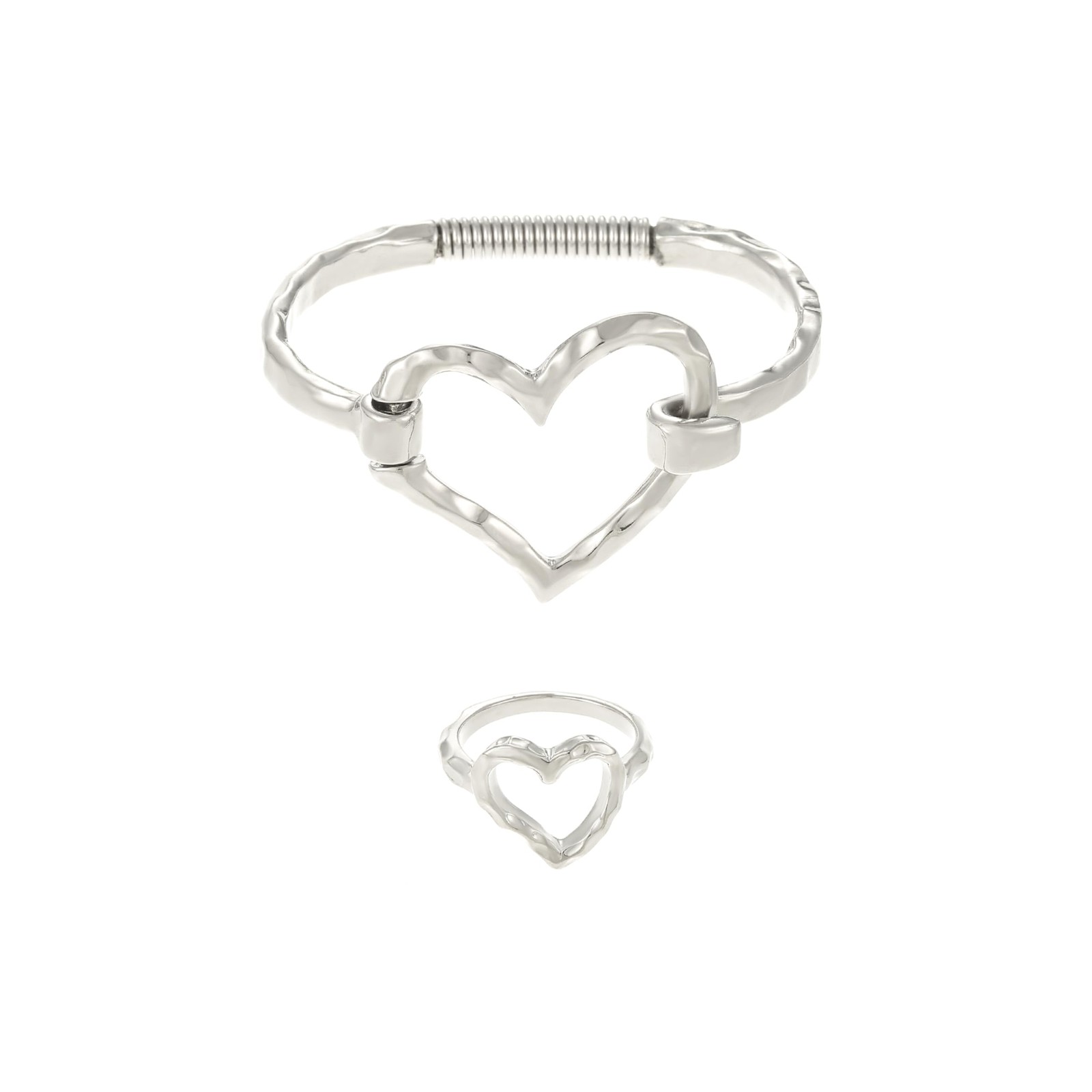 Silver Heart Bracelet Ring Set for Cuff Bangle Irregular Bracelet Wide Chunky... gallery