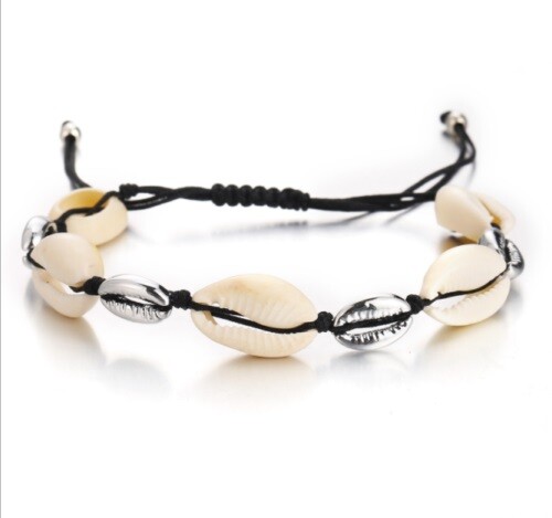 Natural Mother of Pearl Ocean Sea Shell Conch Women Black Cord String Bracelet