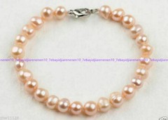 Genuine 7-8/8-9/9-10mm Natural Pink Freshwater Cultured Pearl Bracelet 7.5 in