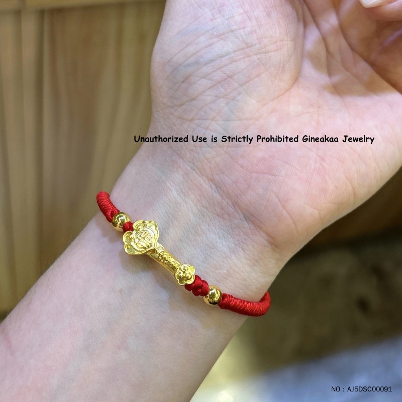 Real 999 24K Yellow Gold Women Gift 3D Lucky Ruyi Beads Bracelet 0.5-0.6g Adjust gallery