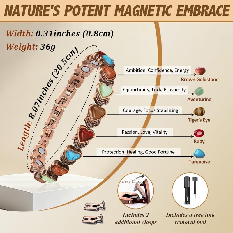 3500 Gauss Magnetic Copper Bracelet Colorful Heart for Women Pain Relief gallery