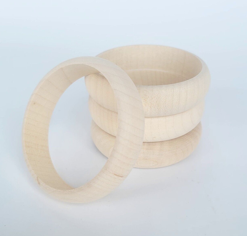 Wooden Round Bangles, Set of 4, Height 2 cm, - Decoupage / Unpainted gallery