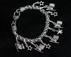 Fourth Themed Charm Bracelet Silver Pewter Charms 8″ Interchangeable 4 July USA