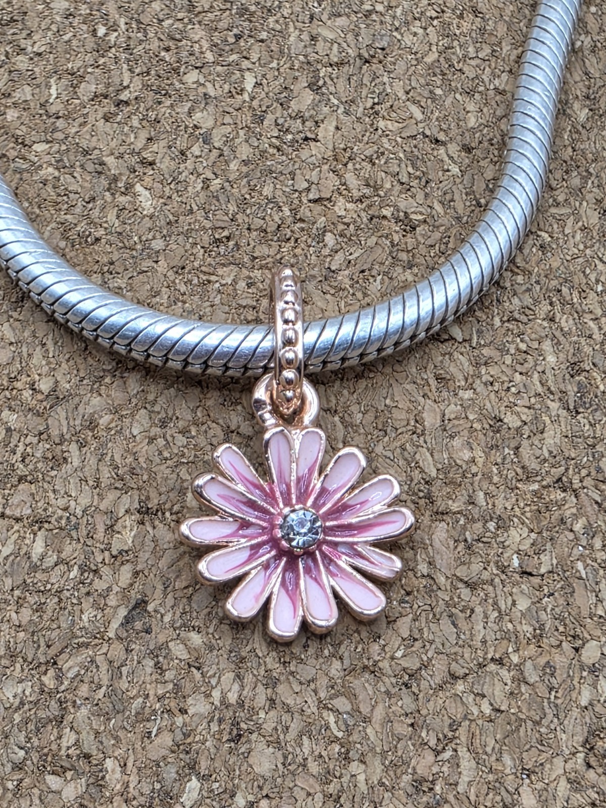 Authentic White Cz Pink Flower Rose Gold Spacer European Charm Bead gallery