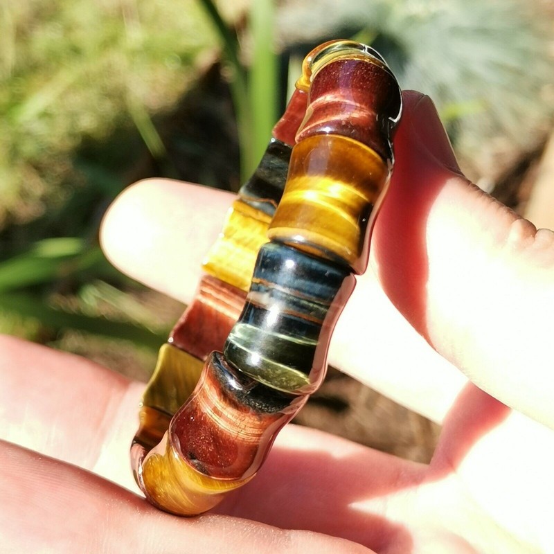 Natural Blue Red Yellow Tiger's Eye Bracelet Genuine Gemstone Crystal Healing gallery