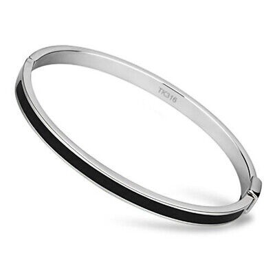 Thin Black Line Stainless Steel Bangle Black Epoxy Stripe Oval Stackable Hinged gallery