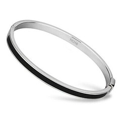 Thin Black Line Stainless Steel Bangle Black Epoxy Stripe Oval Stackable Hinged