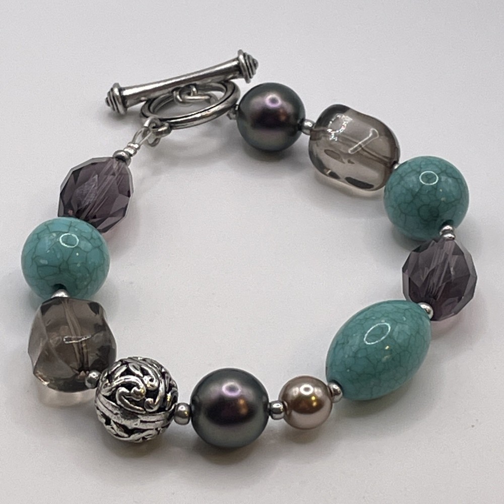 Bracelet Vintage Faux Resin Turquoise, Glass Geometric Beads Metal Ball Jewelry