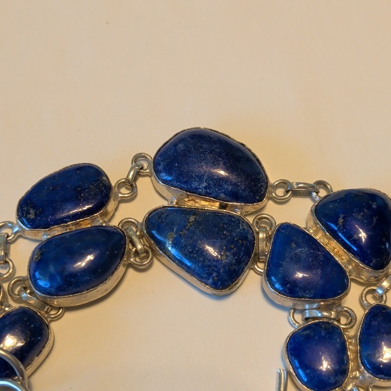 Lapis Lazuli bezel set gemstone toggle bracelet, stamped 925 sterling silver gallery