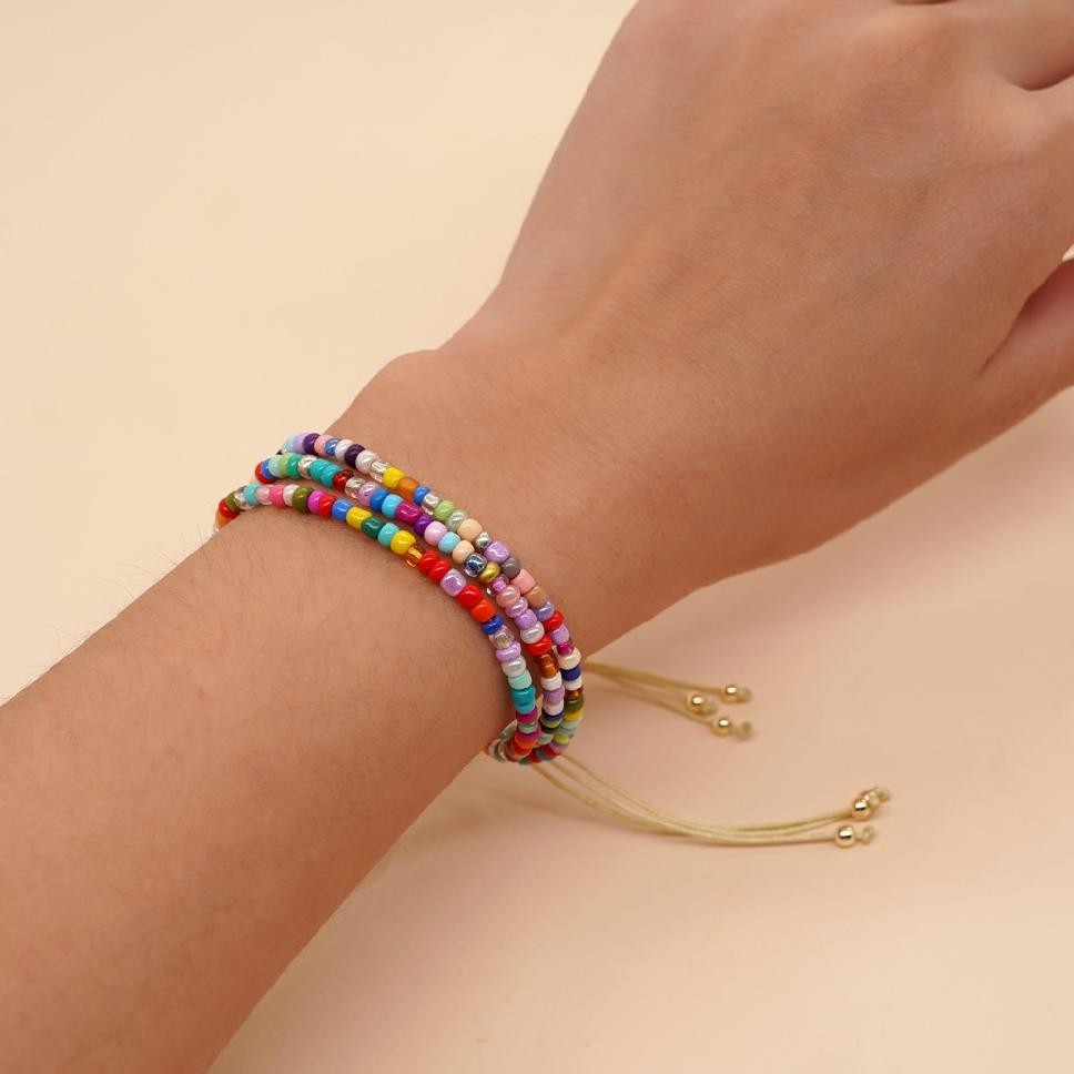 Handmade Adjustable Multi Color Seed Bead Bracelet Boho Festival Jewelry Women gallery