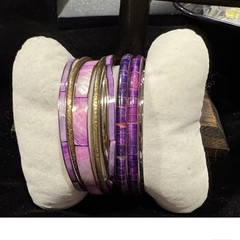 Chico’s Stackable Bangle Bracelet Set Purple Pink Gold Silver Metal Signed