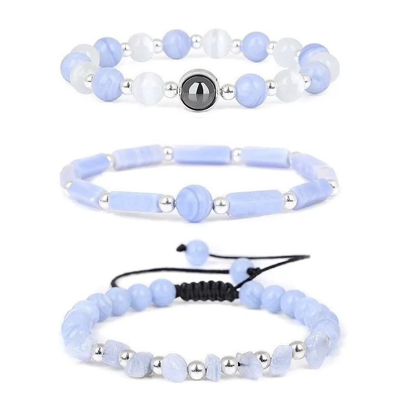 3pcs Amethyst Healing Stone Bracelet Set for Meditation & Energy Balance gallery