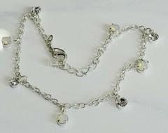 ANKLE BRACELET Link Chain With Rhinestone & Moonstone Dangles 10″