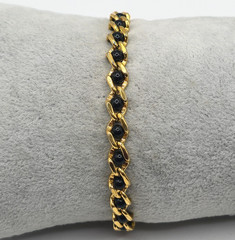Avon Gold Tone Chain Linked Caged Black Onyx Bead Bracelet 7.75″