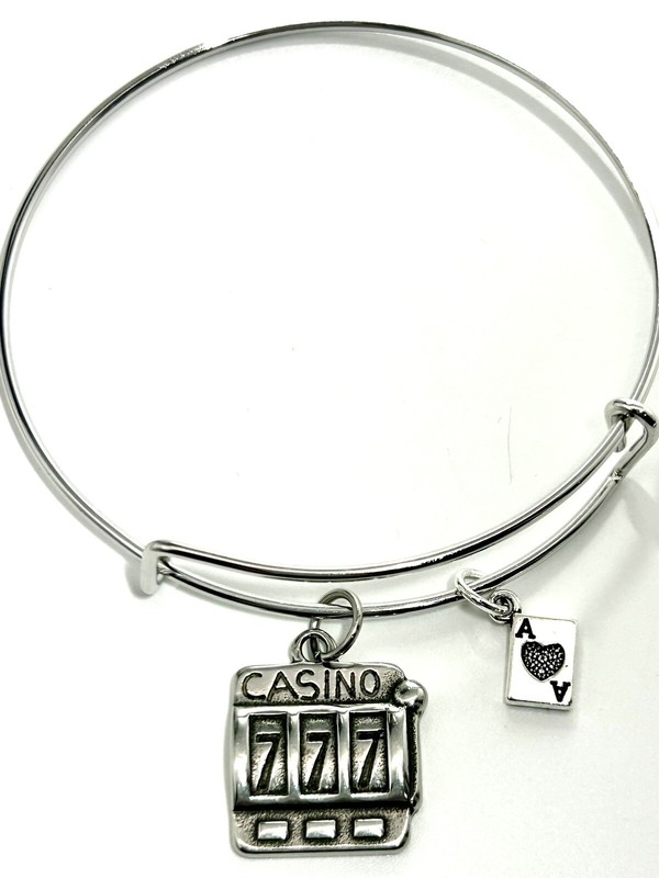 Casino 777 Slot Machine & Ace of Spades Card Gambling Silver Charm Bracelet gallery