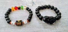 Feng Shui Pixiu 2 Pc Wealth Bracelets Unisex Stretch Beads Black NEW